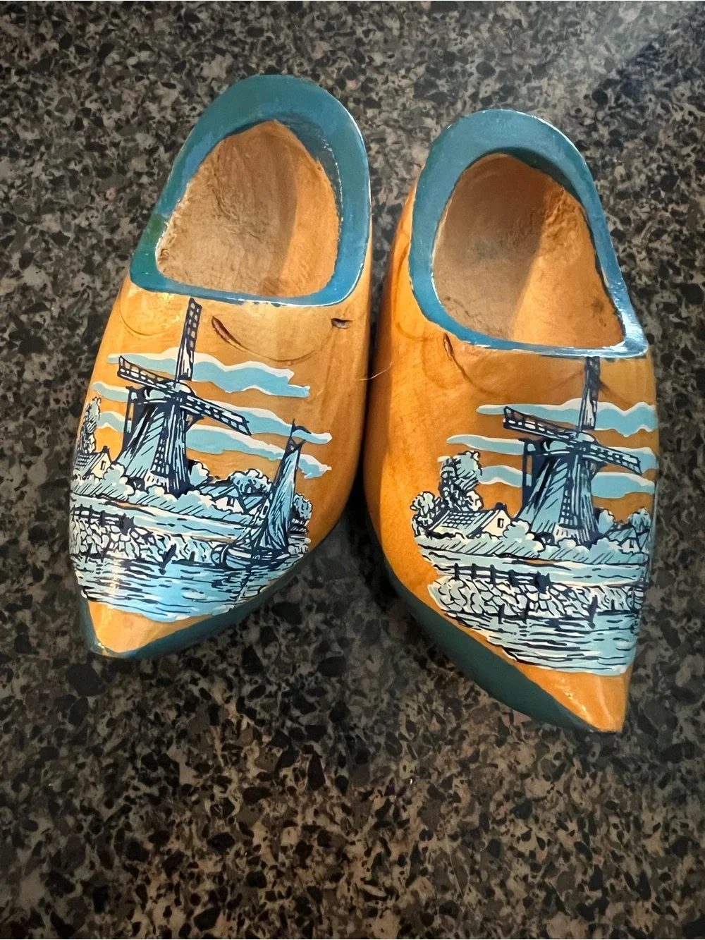🦋 Minature Dutch Wooden Clogs in Teal and Natural Wood